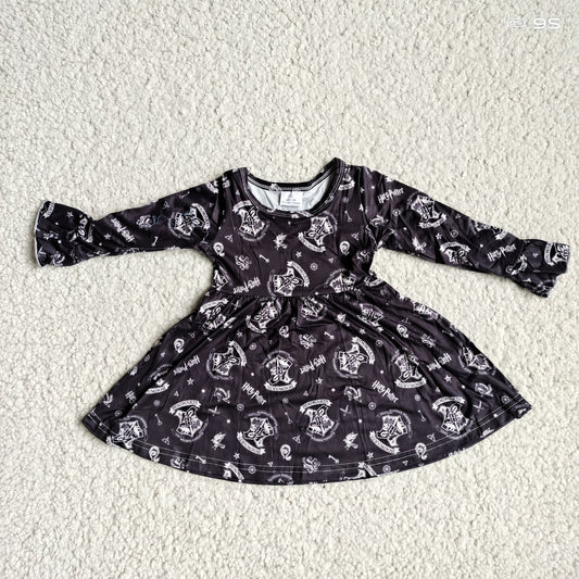 10.2 RTS NO MOQ（In stock）G4-12-8;* Baby Girls Winter Dress Black long-sleeved dress with gray roundel logo