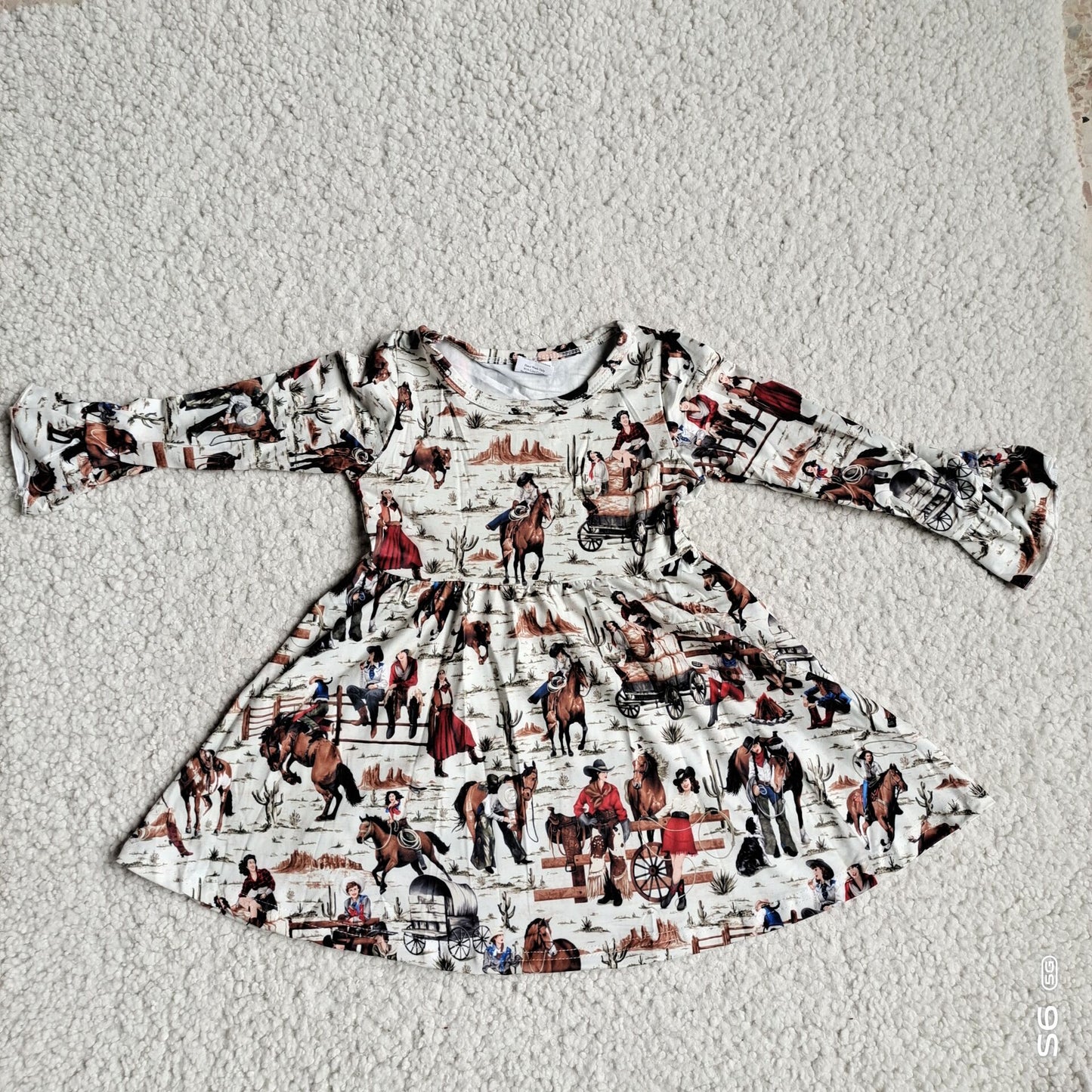 9.25 RTS NO MOQ（In stock）G4-12-8.' Baby Girls Winter Dress Ma Fu Cactus Beige Long Sleeve Dress