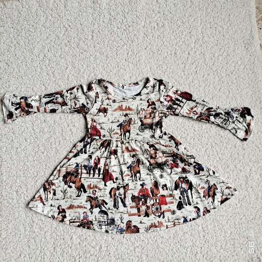 9.25 RTS NO MOQ（In stock）G4-12-8.' Baby Girls Winter Dress Ma Fu Cactus Beige Long Sleeve Dress