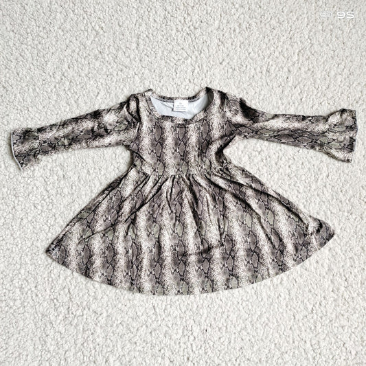 9.27 RTS NO MOQ（In stock）G4-12-9-* Baby Girls Winter Dress Grey snakeskin print long-sleeved dress