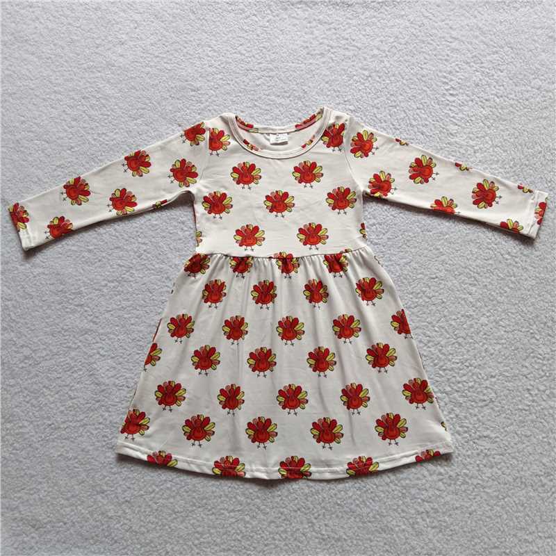 9.18 RTS NO MOQ（In stock）G3-24-4,. Baby Girls Winter Dress Baby Girls Peacock white long-sleeved dress