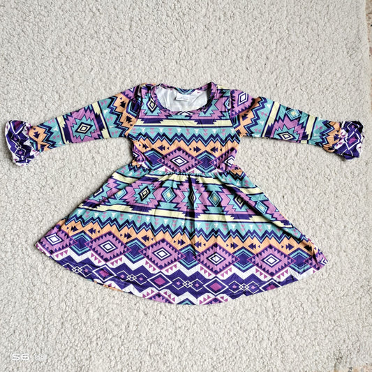 10.2 RTS NO MOQ（In stock）G4-12-9\ Baby Girls Winter Dress Purple, green and yellow diamond long-sleeved dress