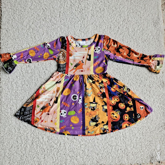 9.27 RTS NO MOQ（In stock）G2-24-5 Baby Girls Winter Dress Pumpkin Split Flared Long Sleeve Dress