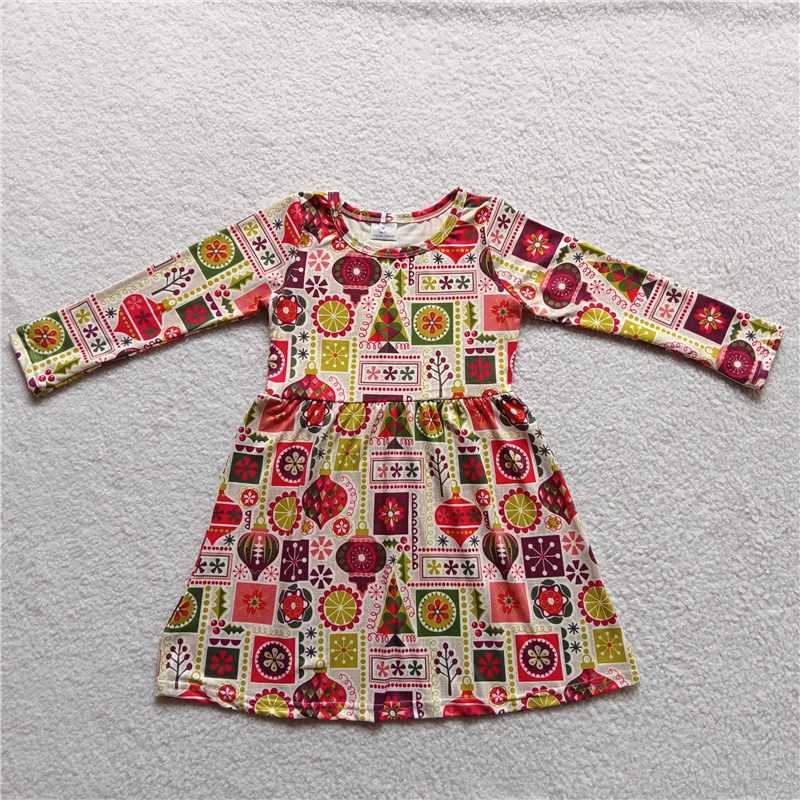 9.15 RTS NO MOQ （In stock）G3-24-2;'. Baby Girls Winter Dress Baby Girls Colorful circle pattern knee-length Dresses