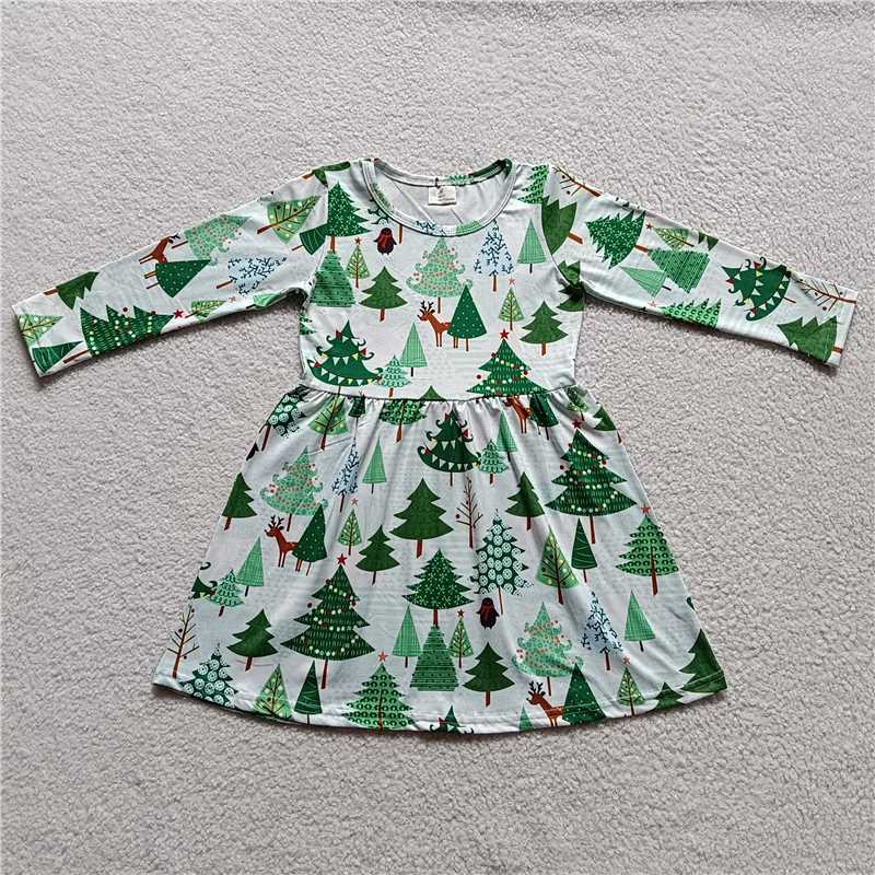 10.1 RTS NO MOQ（In stock）G3-24-2., Baby Girls Winter Dress Christmas tree long-sleeved dress