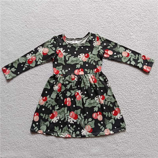 9.17 RTS NO MOQ（In stock）G3-24-3.'; Baby Girls Winter Dress Baby Girls Black long-sleeved dress with leaves and fruits