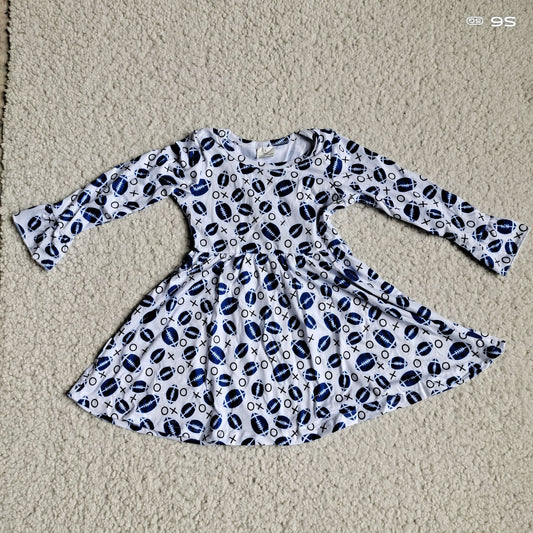 10.1 RTS NO MOQ（In stock）G3-4-6- Baby Girls Winter Dress Blue Rugby Long Sleeve Dress