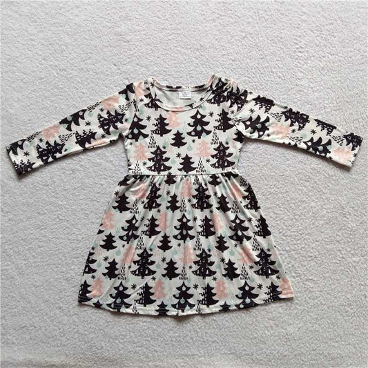 9.15 RTS NO MOQ （In stock）G4-10】Baby Girls Winter Dress Baby Girls long sleeve Light orange and black tree knee-length Dresses