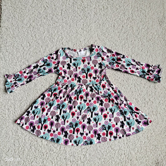 10.1 RTS NO MOQ（In stock）G3-4-6; Baby Girls Winter Dress Purple and green apple tree long-sleeved dress
