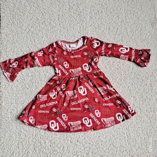 9.25 RTS NO MOQ（In stock）G3-4-6/ Baby Girls Winter Dress White lettering hockey hat and red long-sleeved dress