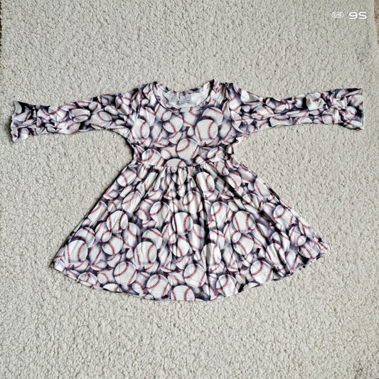 10.1 RTS NO MOQ（In stock）G3-4-6, Baby Girls Winter Dress Baseball print long-sleeved dress