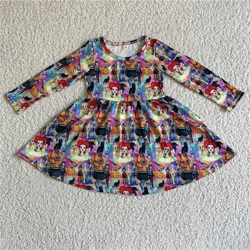9.27 RTS NO MOQ（In stock）G3-4-6,, Baby Girls Winter Dress Halloween Castle Girls Long Sleeve Dress