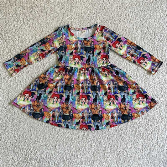 9.27 RTS NO MOQ（In stock）G3-4-6,, Baby Girls Winter Dress Halloween Castle Girls Long Sleeve Dress