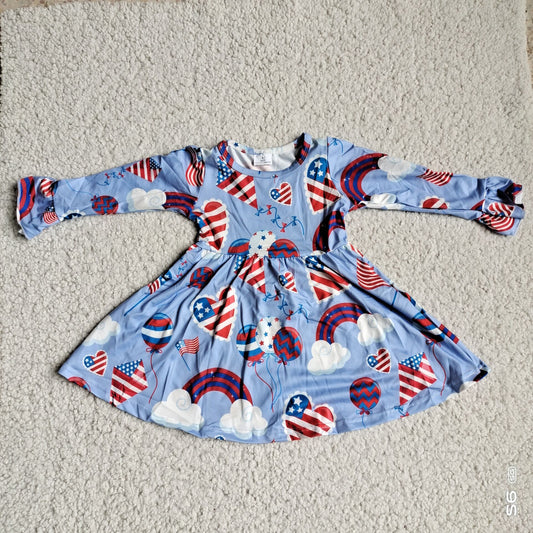 10.1 RTS NO MOQ（In stock）G3-4-6] Baby Girls Winter Dress Flag Heart Rainbow Purple Long Sleeve Dress
