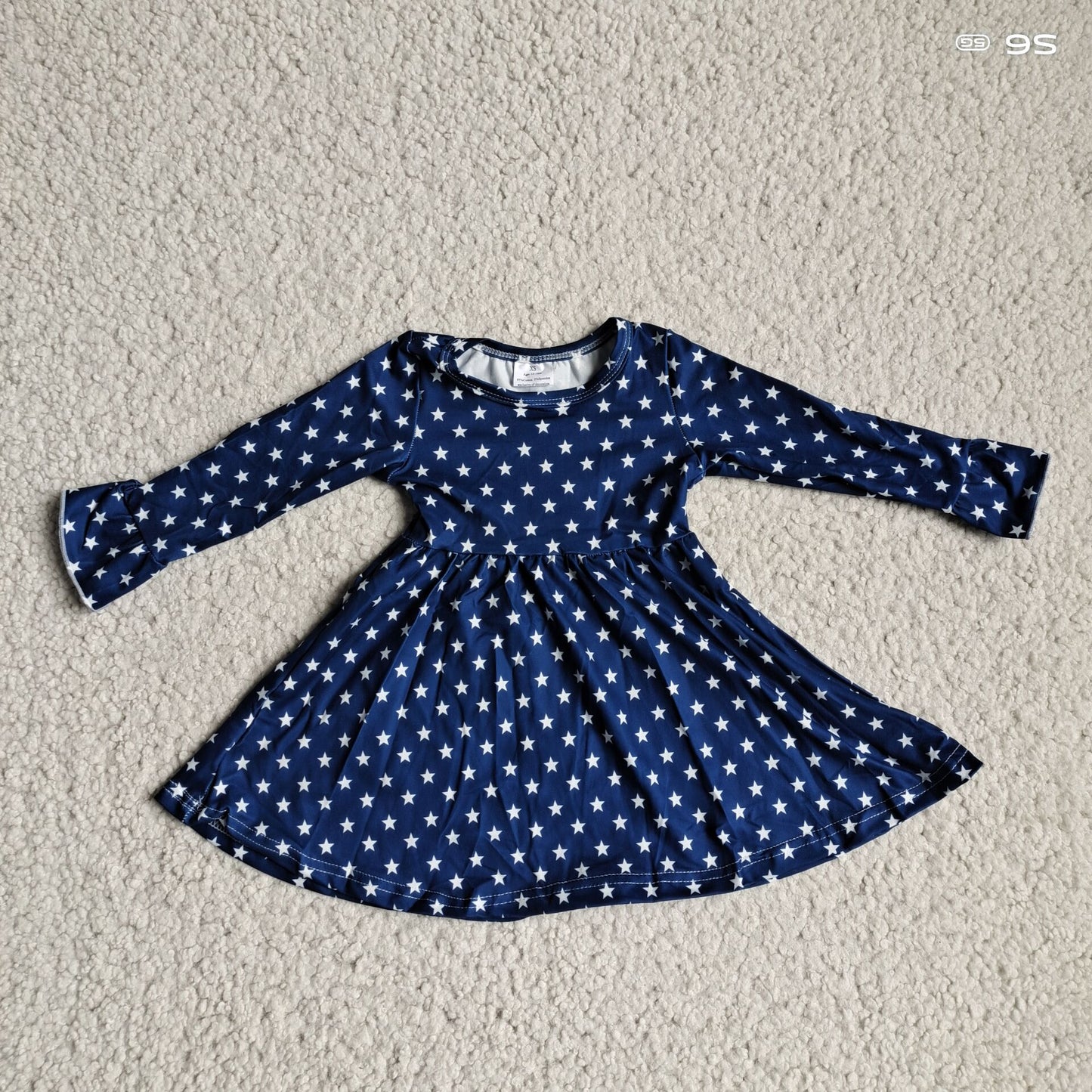 9.27 RTS NO MOQ（In stock）G3-4-3,. Baby Girls Winter Dress Small five-pointed star black blue long-sleeved dress