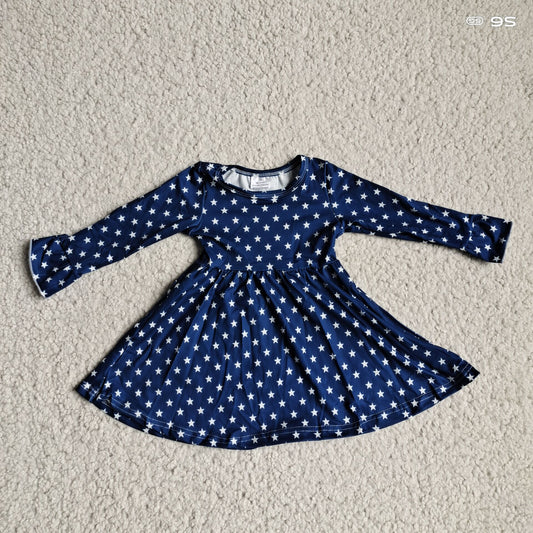 9.27 RTS NO MOQ（In stock）G3-4-3,. Baby Girls Winter Dress Small five-pointed star black blue long-sleeved dress