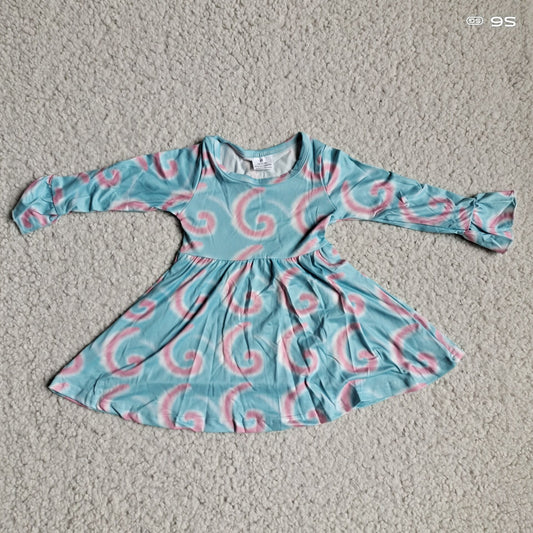 9.24 RTS NO MOQ（In stock）G3-4-3;. Baby Girls Winter Dress Pink and light green long-sleeved dress