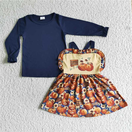 GLD0031Pumpkin for sale suspender match blue shirt baby fall set