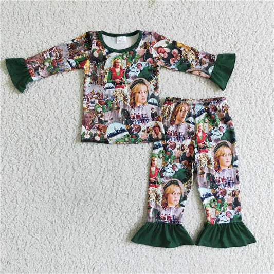 GLP0141Green man naughty and nice shelf girls Christmas pajamas