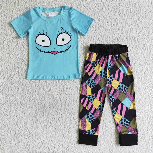 BSPO0022 Halloween baby blue boys face black pants clothes sets