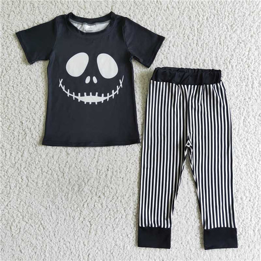 BSPO0023  Halloween baby boys face black pants clothes sets