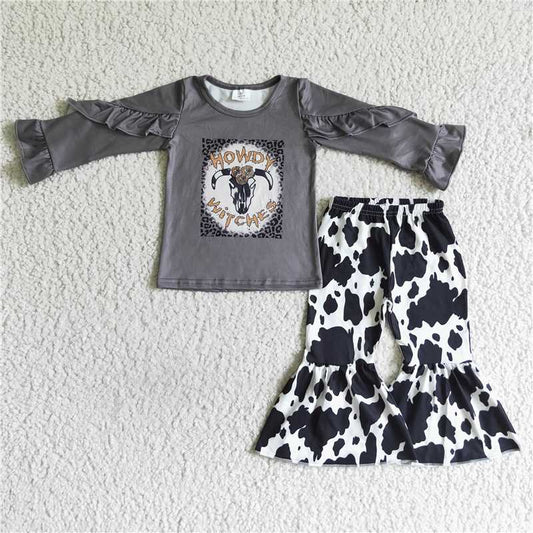 GLP0102Howdy witches shirt cow pants girls Halloween clothes