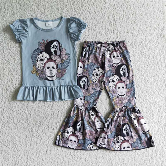 GSPO0167 Girls' Demon Butterfly Flower Short Sleeve Pants Set