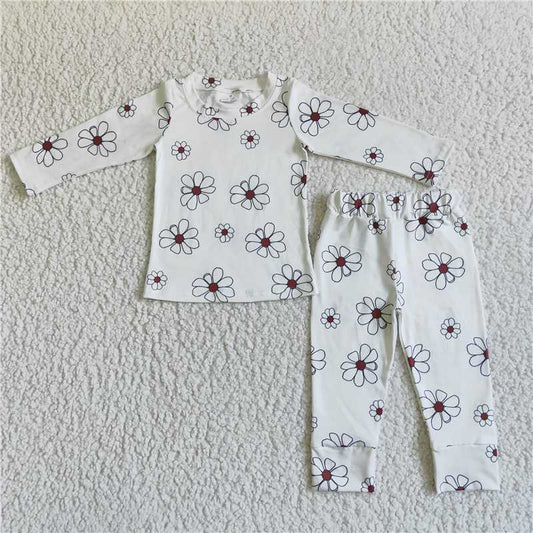 GLP0196White floral long sleeve girls fall pajamas