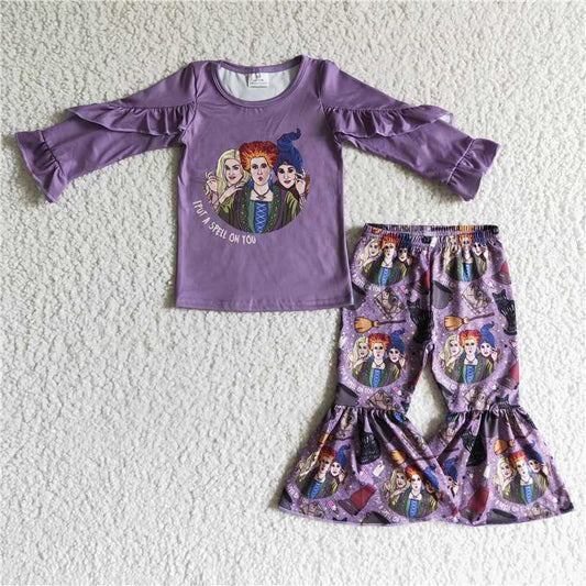 GLP0190Purple shirt witches bell bottom pants girl Halloween clothing