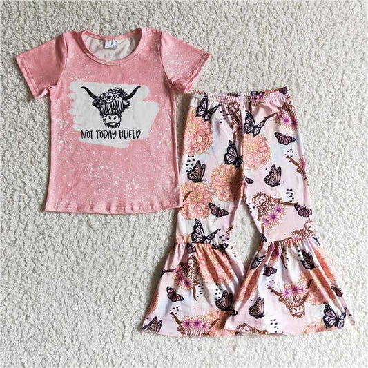 GSPO0082 Alpine cow butterfly flower pink short-sleeved trousers suit