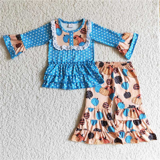 GLP0126Polka dots ruffle shirt pumpkin pants girls Halloween clothing