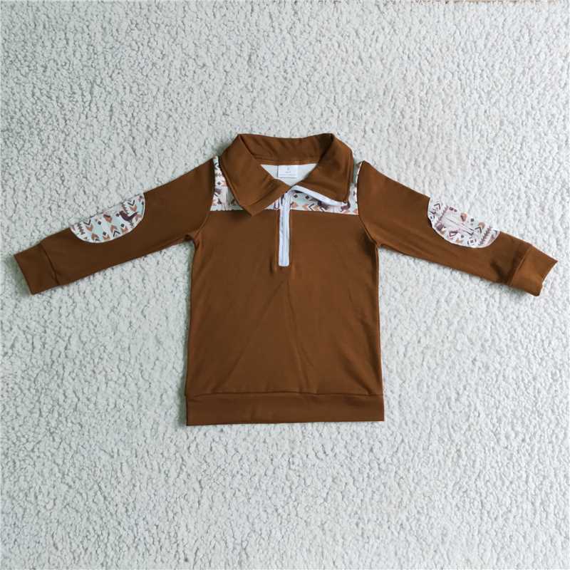 BT0087 Baby boys western brown cow skull pullover tops