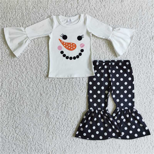 GLP0304Snowman white shirt polka dots pants girls winter clothes