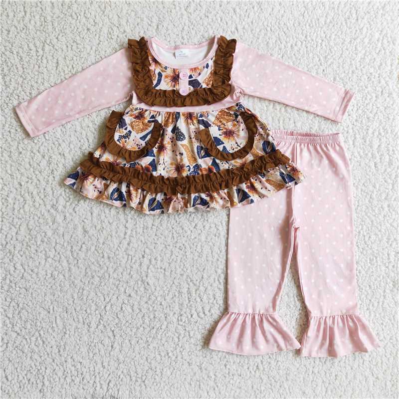 GLP0273Floral runic pink polka dots ruffle pants girls fall clothing