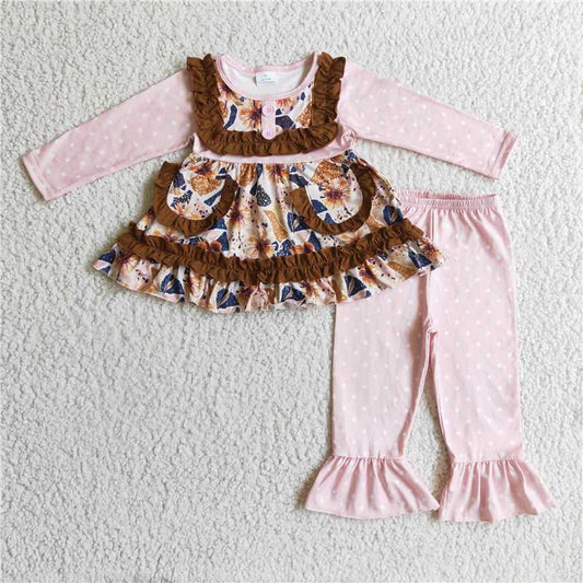 GLP0273Floral runic pink polka dots ruffle pants girls fall clothing