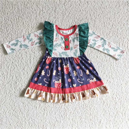 11.25 RTS NO MOQ （In stock）GLD0142 Baby Girls Cup Christmas Ruffle Dresses