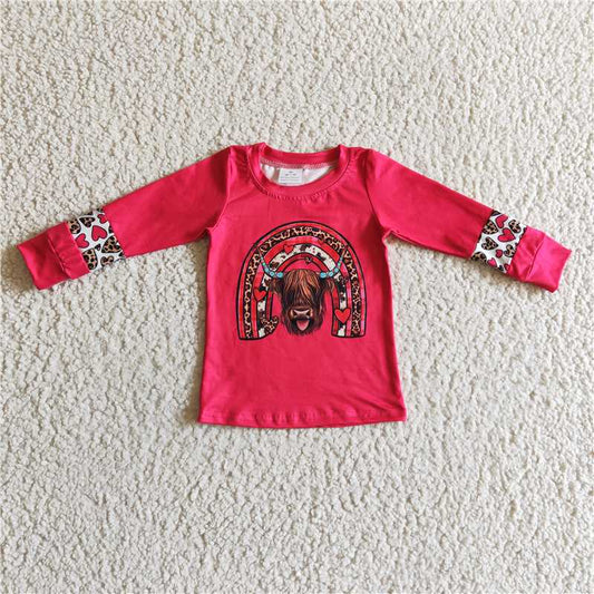 GT0067  Baby Boys Western Hotpink Cow Long Sleeve shirts tops
