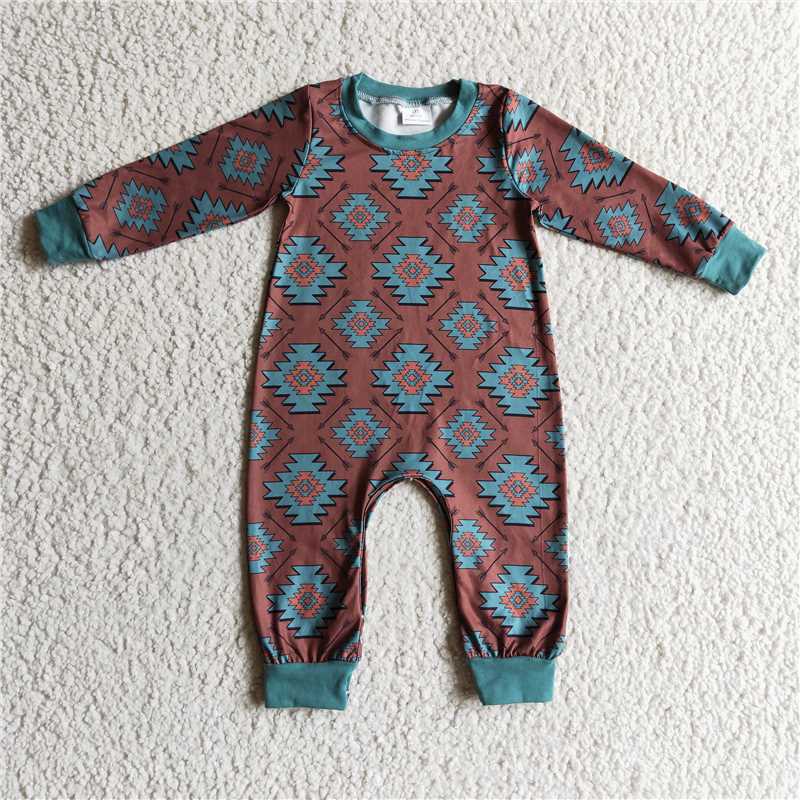 RTS LR0187 Boys geometric pattern brown long-sleeved jumpsuit