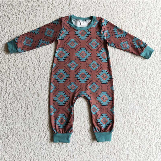 RTS LR0187 Boys geometric pattern brown long-sleeved jumpsuit