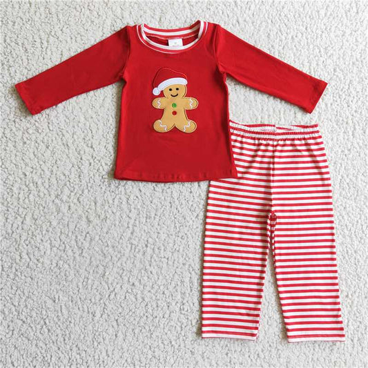 BLP0122Gingerbread embroidery kids boy Christmas outfits