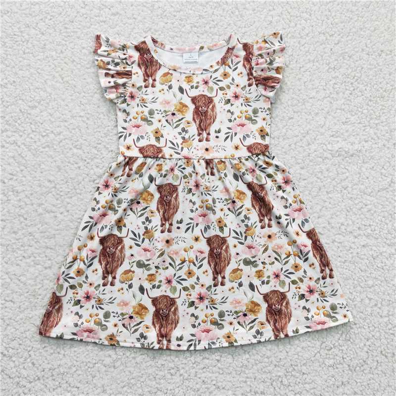 GSD0158 Girls' Alpine cow flower flying sleeve dress