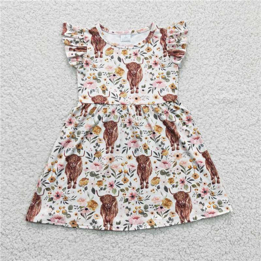 GSD0158 Girls' Alpine cow flower flying sleeve dress