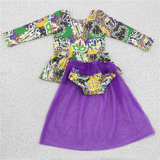 GLD0153  Baby Girls Mardi Gras Purple Tutu Bummie Sets