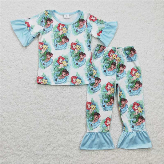 GSPO0394 Girls Mermaid Clownfish Lace Sleeve Pants Set
