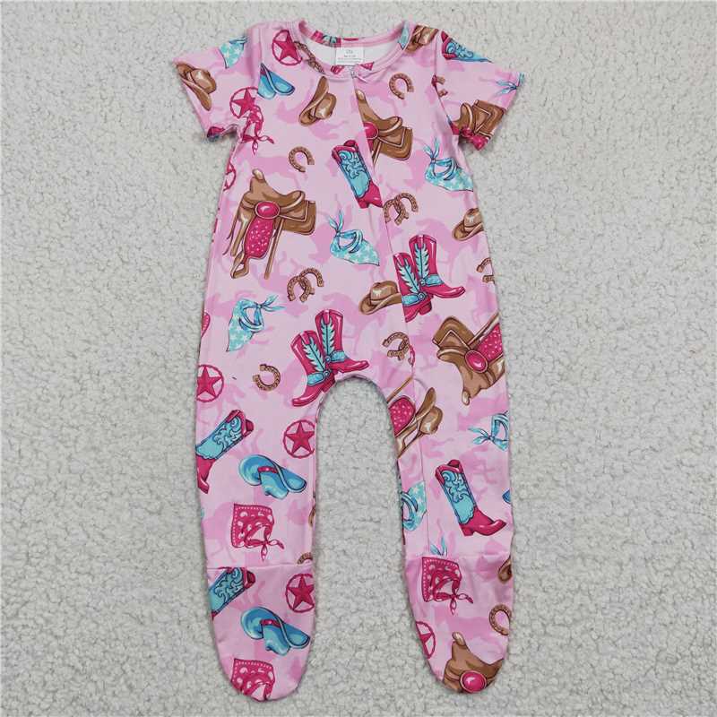 SR0194  Baby Girls Boot Pink Zip Footie rompers