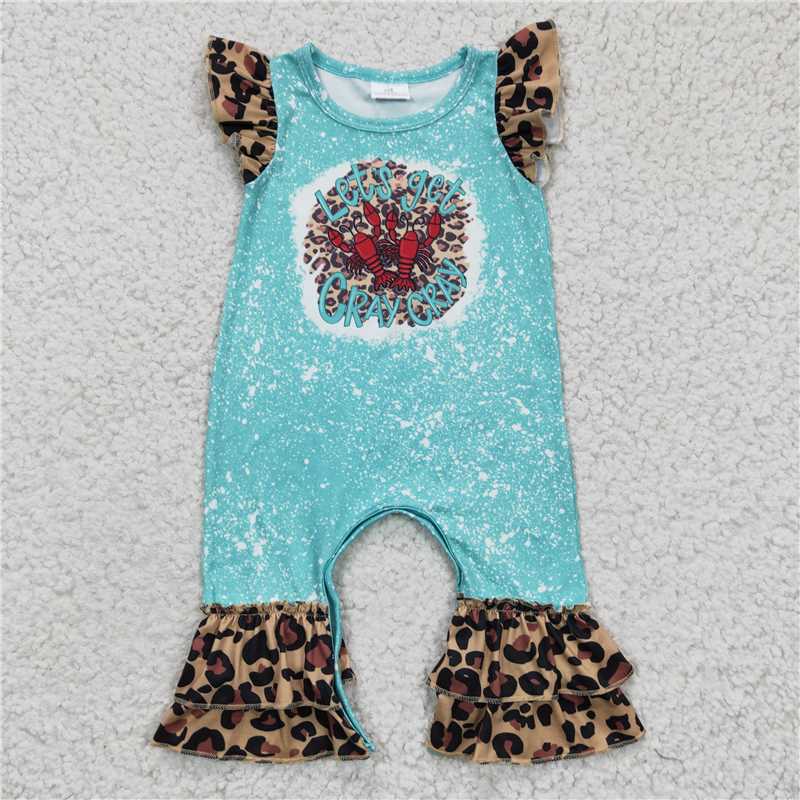 SR0151  Sibling Baby Girls Crawfish Leopard Rompers Bell Bottoms Clothes Sets