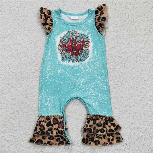 SR0151  Sibling Baby Girls Crawfish Leopard Rompers Bell Bottoms Clothes Sets