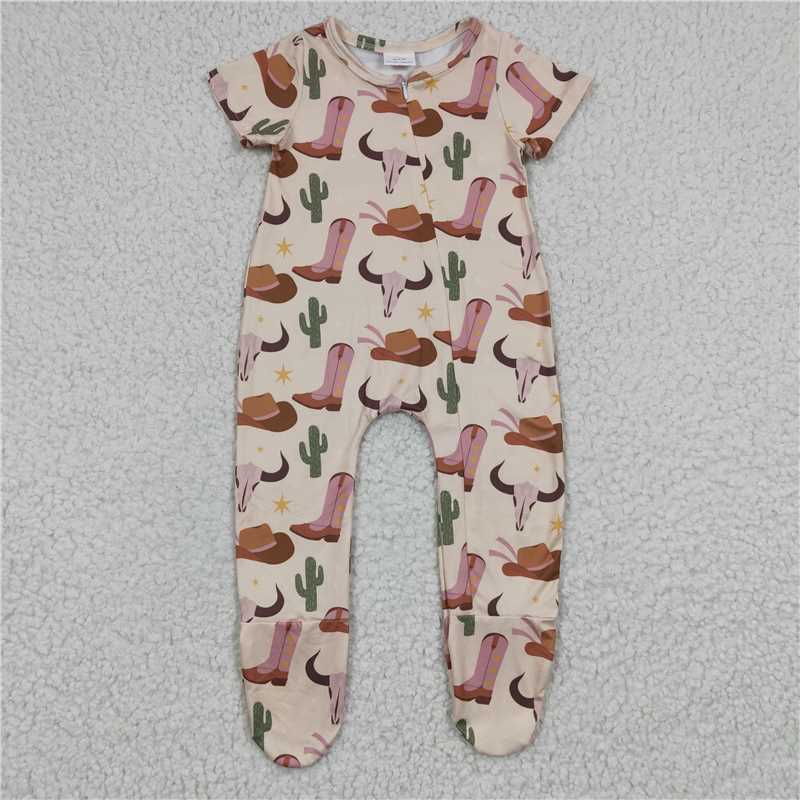 SR0192  Baby Infant Cow Boots Zip Footie Rompers