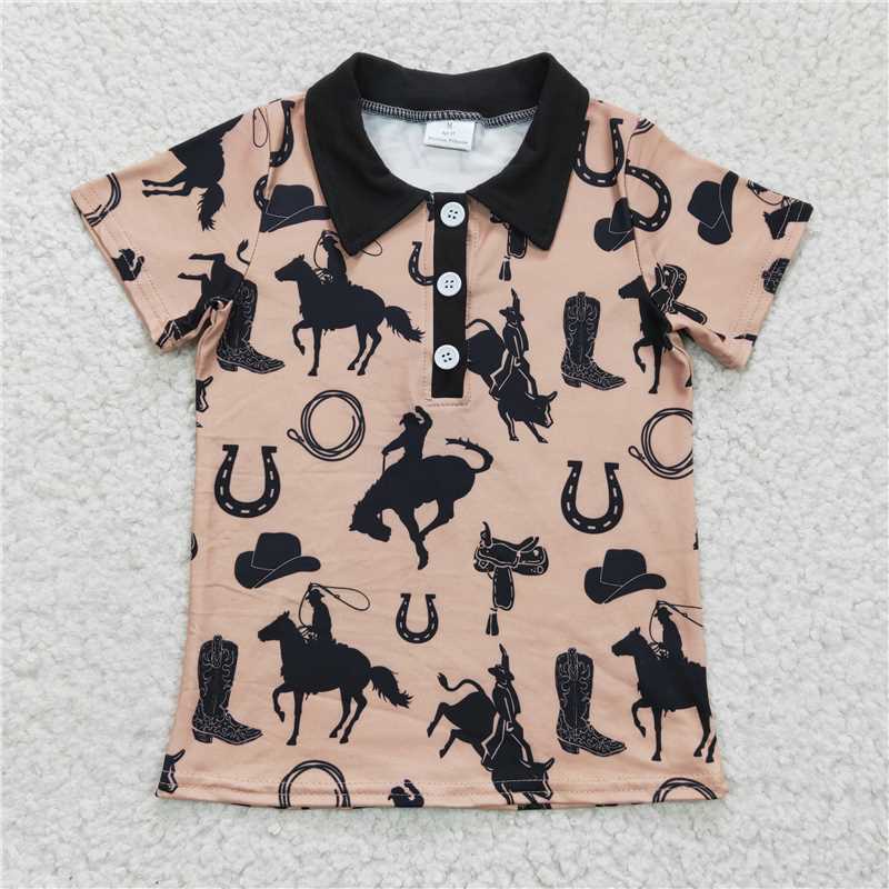 BT0132 Baby Boys Horse western short Sleeve pullover shirts tops