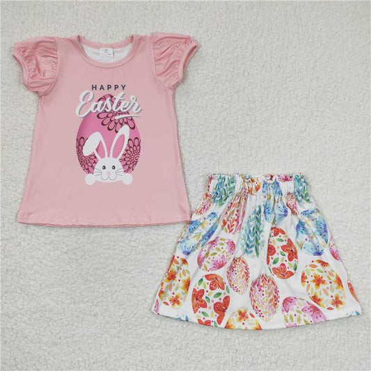 12.25 RTS NO MOQ （In stock）GSSO0167 Baby Girls Happy Easter Skirts Clothes Sets